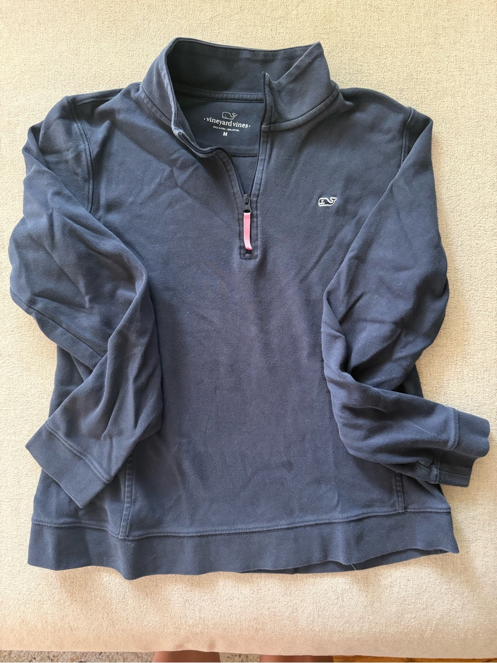 Vineyard Vines Women’s Navy Quarter-Zip Sweatshirt with Pink Zip Pull